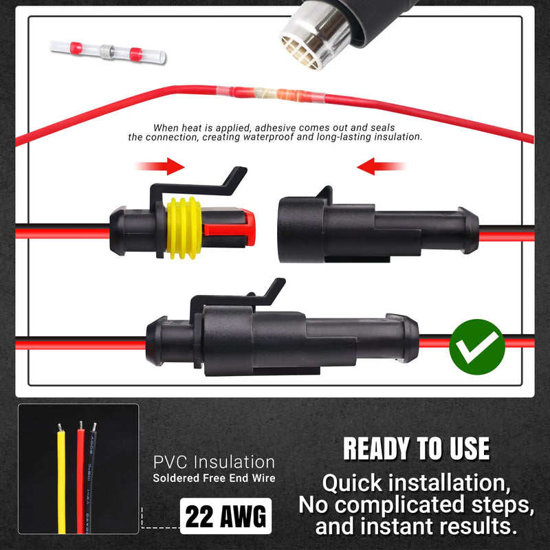 TMH 1/2/3/4/5/6 Pin Wire Connector 22 AWG Waterproof Electrical Male and Female, 10 cm. Wire Connectors 1-6 Way with Heat Shrink Tubing for Car Truck Boat Wire Connection (40PCS) 1/2/3/4/5/6 Pin - 40PCS