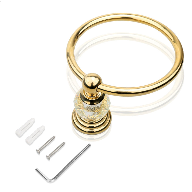 Crystal Gold Towel Ring, Gold Bathroom Towel Holder Ring, Golden Towel Rack Hanger Home Hand Towel Ring Towel Holder for Bathroom Wall Mounted Bathroom Accessory