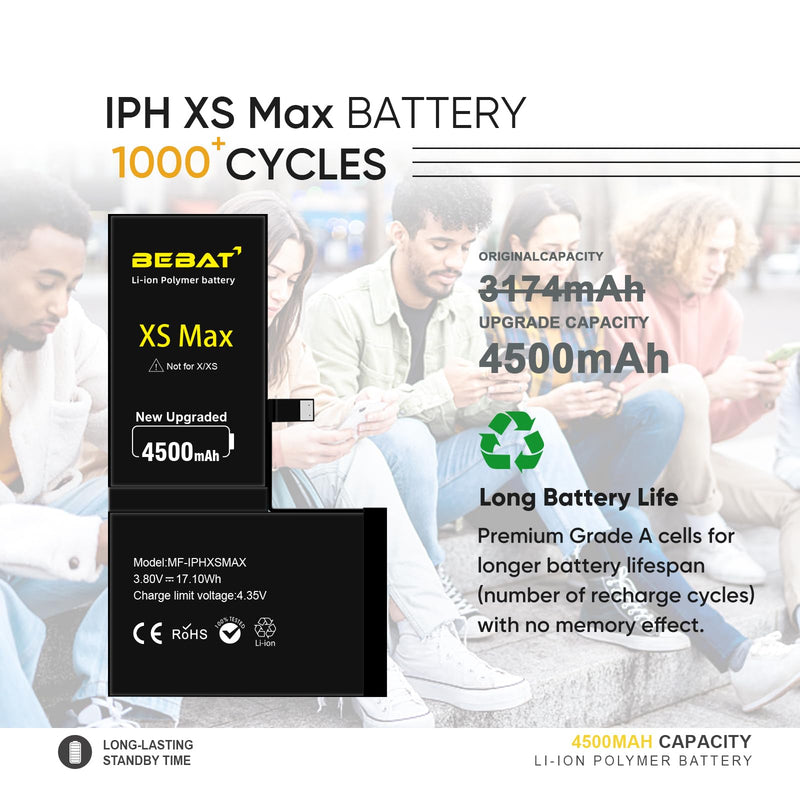 Replacement for iPhone Xs MAX Battery, 4500mAh High Capacity Li-ion Polymer Replacement Battery for Model A1921 A2101 A2102 A2104 with Professional Repair Tool Kits