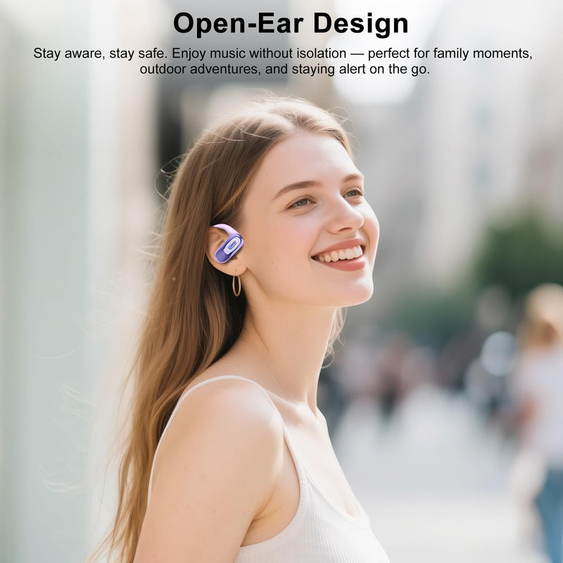Open Ear Headphones, NEW Over Ear Earbuds with 4 ENC Noise-Canceling Mic | Ultra-Comfort Bone Conduction Earbuds, BT5.4, 50H HD Stereo, IPX7 Waterproof, Ergonomic Earhooks,Sports Ear Buds for Running Lavender