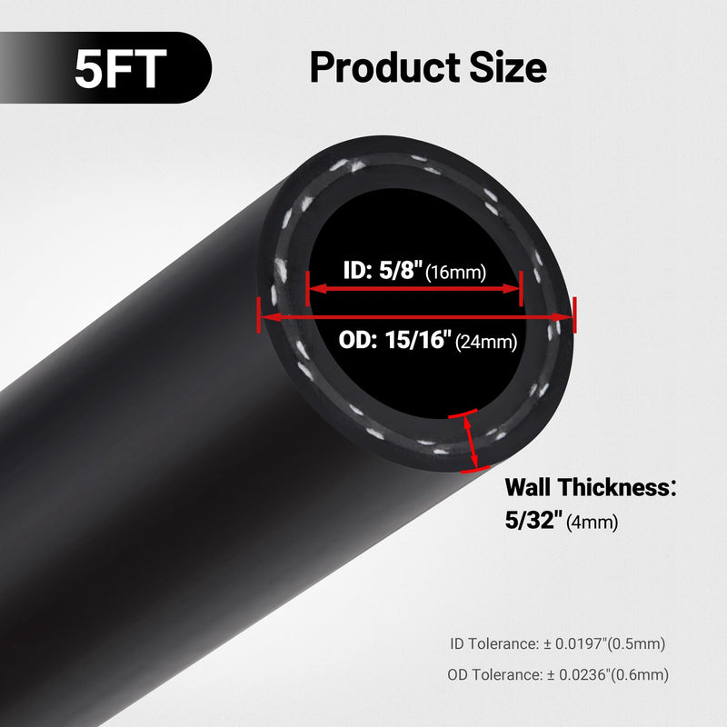 EVIL ENERGY 5/8" Heater Hose Coolant Radiator Straight 100PSI SAE 20R3 5FT Black 5/8 Inch