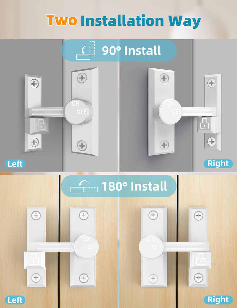 90/180 Degree Barn Door Lock, Small Flip Gate Latches Hardware, Door Security Sliding Door Latch Lock for Barn, Gate, Cabinet, Bathroom, Garden (White 2 Pack) White