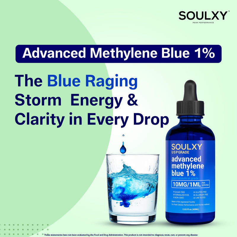 Advanced Methylene Blue 1% USP Pharmaceutical Grade - Methylene Blue Drops 99.9% Pure Solution for Balance, Clarity, Focus and Cellular Support - Vegan, Non-GMO, Dye Free 10 mg / 1 ml - 60 ml