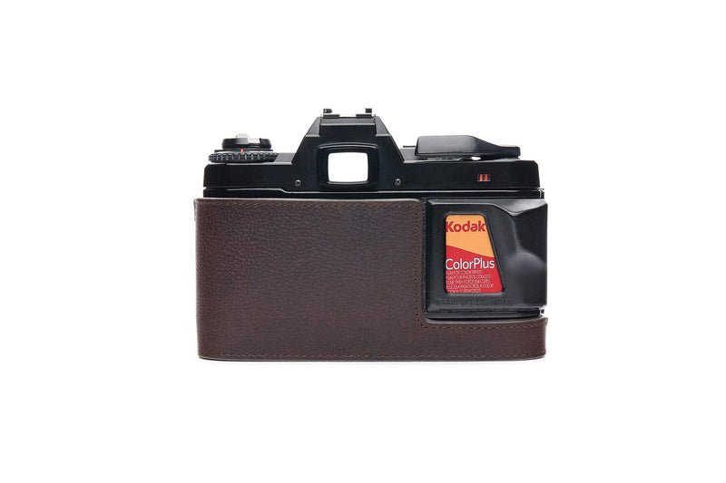 Pentax Super A Case, BolinUS Handmade Genuine Real Leather Half Camera Case Bag Cover for Pentax Super A Camera with Hand Strap (Coffee) Coffee