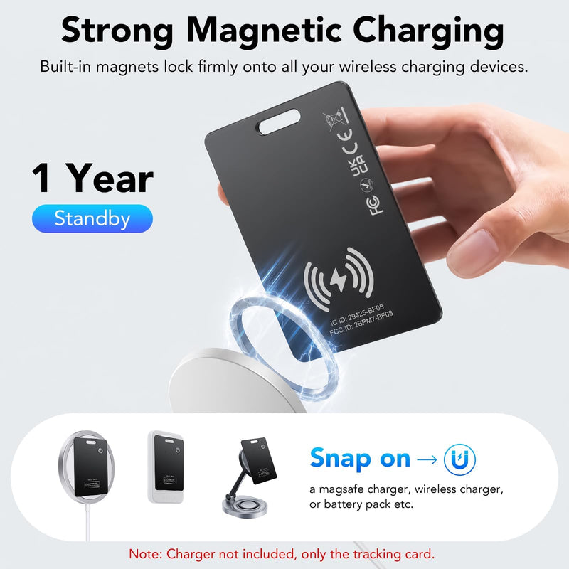 2 Pack Wallet Tracker Card [Apple MFi Certified] (iOS only), IP68 0.11in Rechargeable Smart Card Work with Apple Find My, Keys Finder and Item Locator for Passport, Bags, Laptop, Black Black2-KY8V