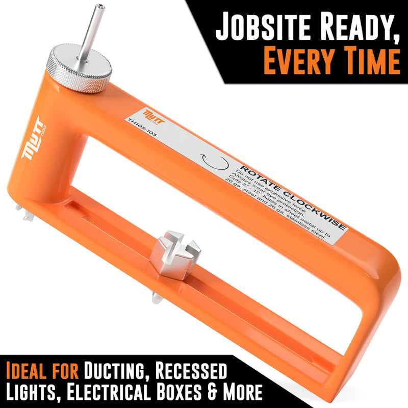 Mutt Tools Adjustable Hole Cutter for Metal – Cuts 2–12" Holes in 24ga Steel & 26ga Stainless – Heavy Duty Tool for HVAC, Duct Work, Electrical & Ceiling Installs