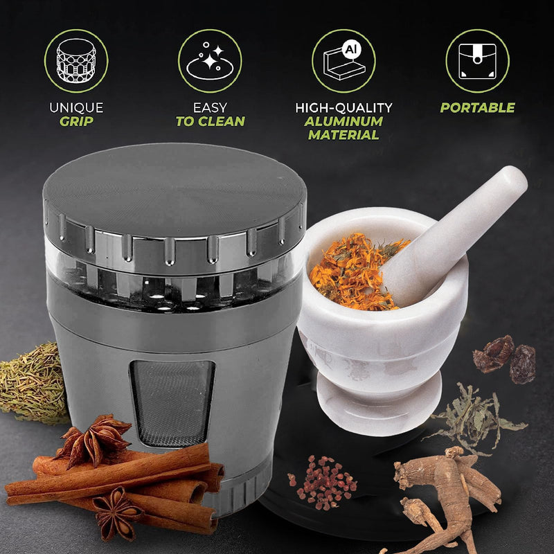 Compact Rust-Resistant Zinc Alloy Spice Grinder - Portable Manual Mill for Grinding Dry Herbs and Nuts(Black)