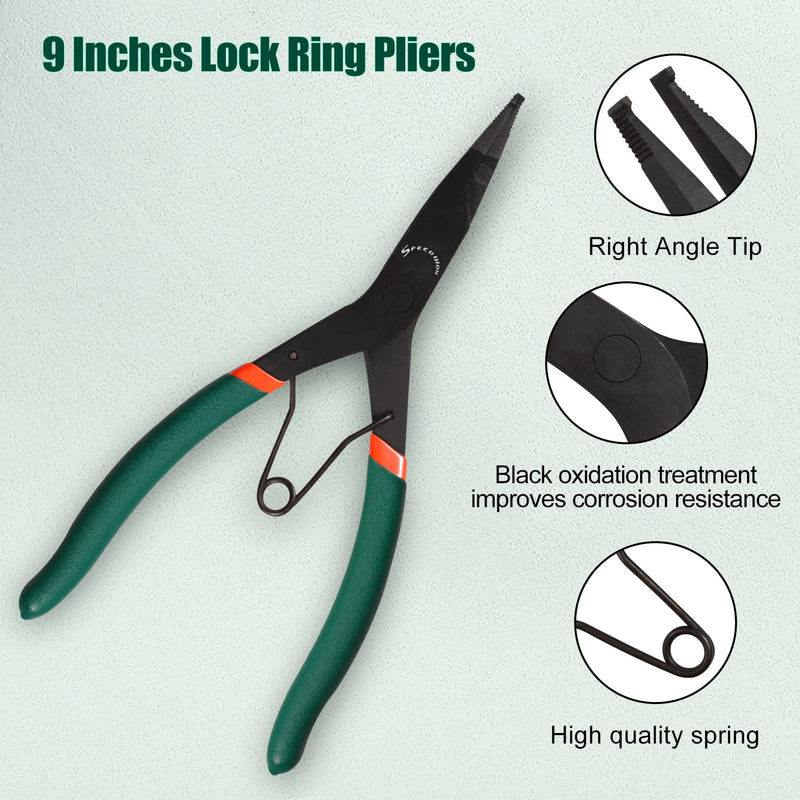 SPEEDWOX 9 inch Angle Tip Lock Ring Pliers for Transmission, Special Circlip Plier with Hole Angle Tip Retaining Ring Pliers Flat Nose Retaining Ring Pliers with Black Oxide Finish Ring Opening 9"