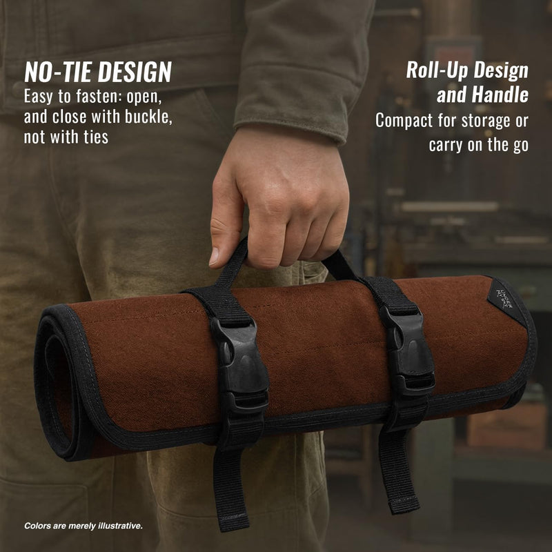 Under NY Sky Tool Roll Organizer, 24 Pockets, Waxed Canvas, Heavy-Duty Wrench Bag, Portable Hand Tool Pouch for Mechanics, Electricians, and Hand Tools - Brown 24 Slots Brown