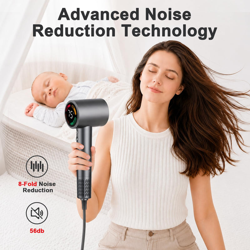 FAMOO Hair Dryer, 160,000 RPM High-Speed Ionic Blow Dryer with Diffuser and Concentrator Nozzle, 500 Million Negative Ions,Fast Drying, Smart Heat Control,LED Display,Quiet,for All Hair Types Amber Gold