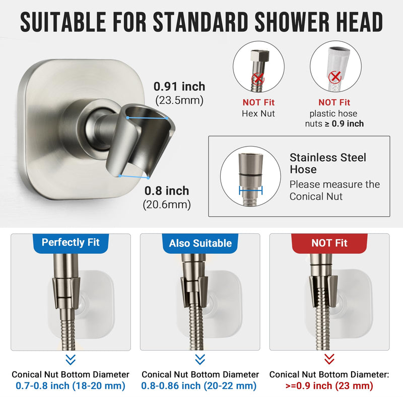 G-Promise Metal Handheld Shower Head Holder, Adjustable Wall Mount Shower Wand Bracket, Strong Adhesive Disc Mount or Drill Installation (Square, Brushed Nickel) Square