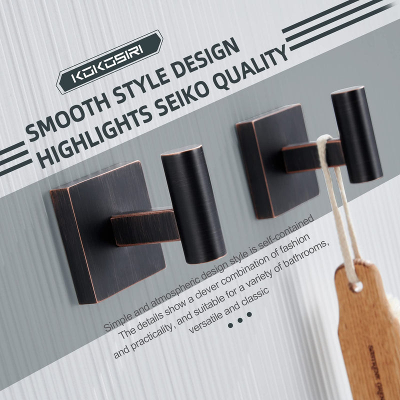 KOKOSIRI Robe Hooks Bathroom Towel Coat Hook for Bath Kitchen Hardware Wall Mounted, 2 Pack Oil Rubbed Bronze Stainless Steel B1013ORB-P2