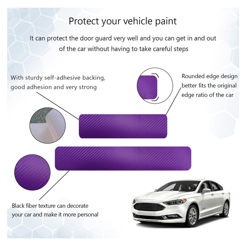 4 PCS Car Door Sill Protector, 3D Carbon Fiber Auto Door Entry Edge Guard Protection Trim, Anti-Scratch Threshold Cover Strips, Sill Protection Sticker for Car SUV Truck (Purple) 3D Purple