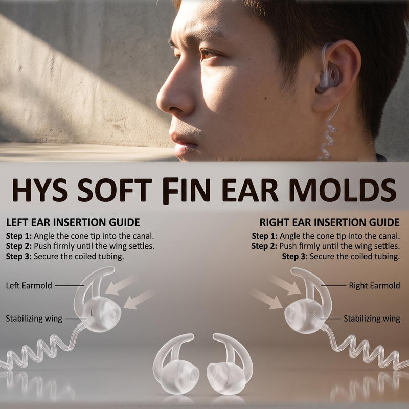HYS Soft Fin Ear Mold for Acoustic Tube Surveillance Two Way Radio Earpiece | Comfortable&Durable Fits most acoustic coil tube audio kits replacing mushroom style earbuds for surveillance police earpiece Transparency 1 pair