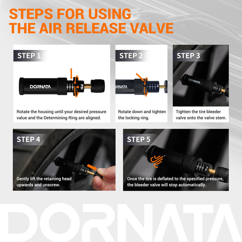 Adjustable Tire Deflator Auto-Stop (10-40 PSI) Offroad Accessories Valve Stem kit 4x4 Tyre Air Down Tool for Truck, Pickup, Motorcycle,Jeep etc.(Black) BLACK