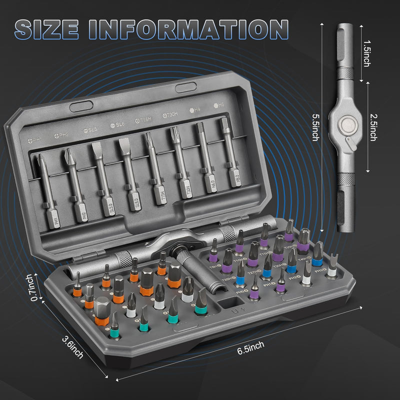 42 in 1 Magnetic Screwdriver Set, Multi Bit Magnetic Ratcheting Screwdriver Set with Detachable Ratchet Handle, Repair Tool Kit for Bicycles, Watch, Ring Doorbell, Computer, Eyeglass and Furniture 42 in 1