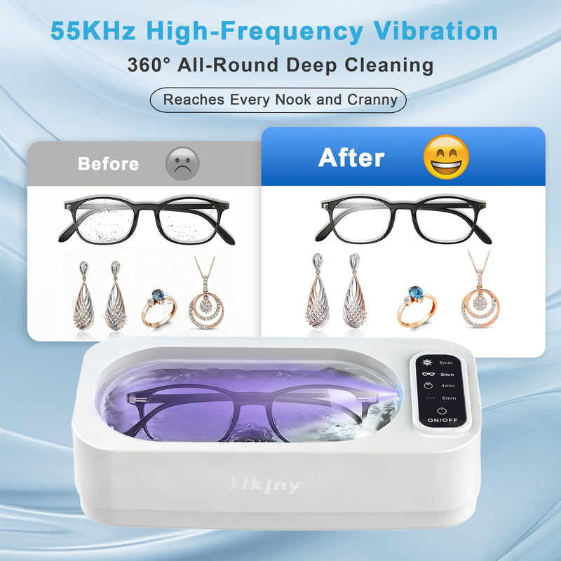 Ultrasonic Jewelry Cleaner, 55KHz 400ml Ultrasonic Cleaner with 4 Cleaning Modes & LED Light, Ideal for Jewelry Cleaner, Eyeglasses, Rings, Retainers, Silverware, Watches and Small Valuables