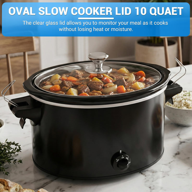 Oval Glass Lid 10 Quart Replacement for Hamilton Beach (33195) Slow Cooker, 10qt Slow Lid Replacement, Clear Cooker Lid Replacement Part