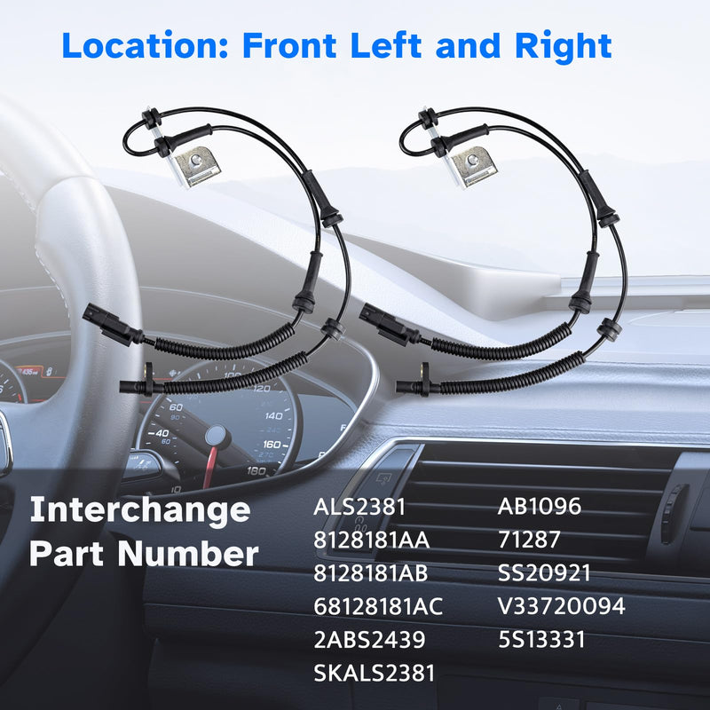 Front ABS Wheel Speed Sensor Left Right fit for 2012 2013 2014 2015 2016 Chrysler Town & Country, 2012-2020 Dodge Grand Caravan, 2012-2015 Ram C/V Cargo Van, Driver Passenger Side, 2pcs Front