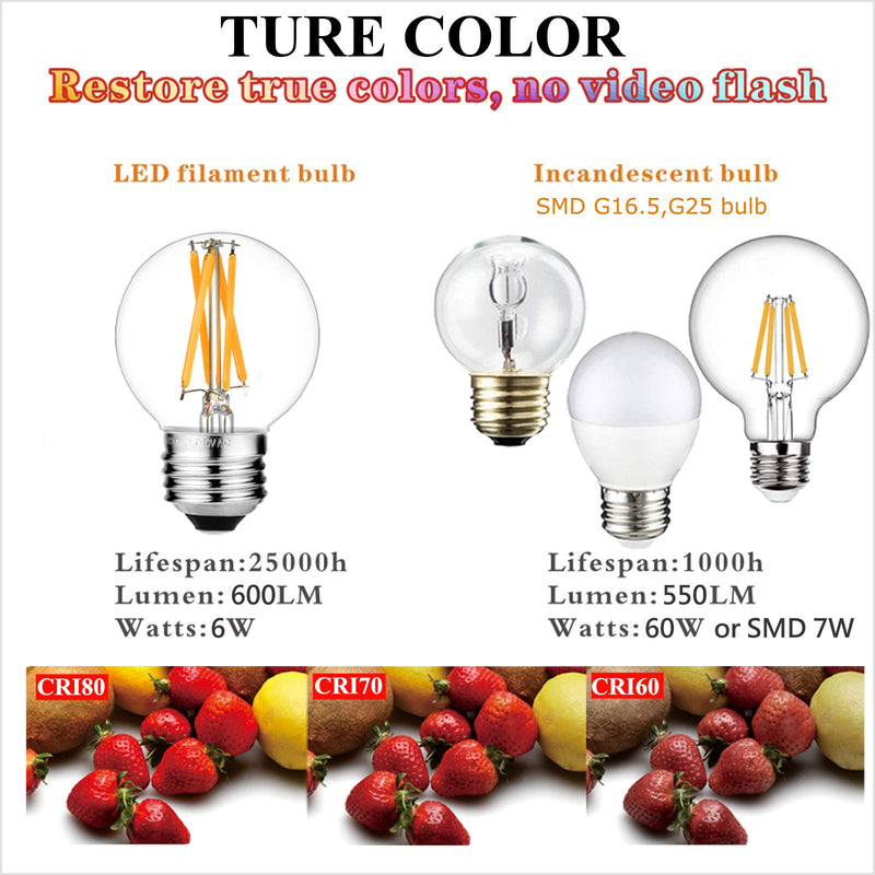 LiteHistory Dimmable E26 Edison Bulb G16.5 Light Bulb 6W Equal 60 watt Light Bulb AC120V Warm 2700K E26 led Bulb for Pendant,Chandeliers,Vanity,Wall sconces Edison Light Bulbs 60 Watt 600lm 6Pack 6w=60w Warm White 2700k E26