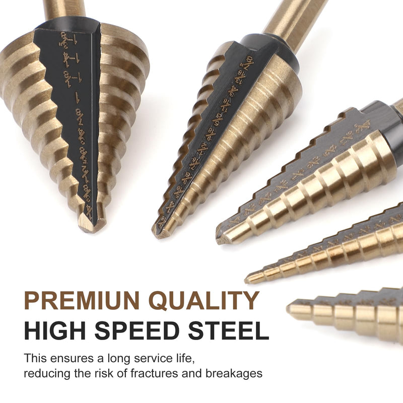 5 Pcs Step Drill Bit & 5 Pcs Countersink Drill Bit Set, Titanium High Speed Steel Step Drill Bit, 50 Sizes of Step Bits for Metal, HSS Step Bit with Aluminum Case for DIY, Multiple Hole Stepped Up Bit 11PCS Step Drill Bits Set