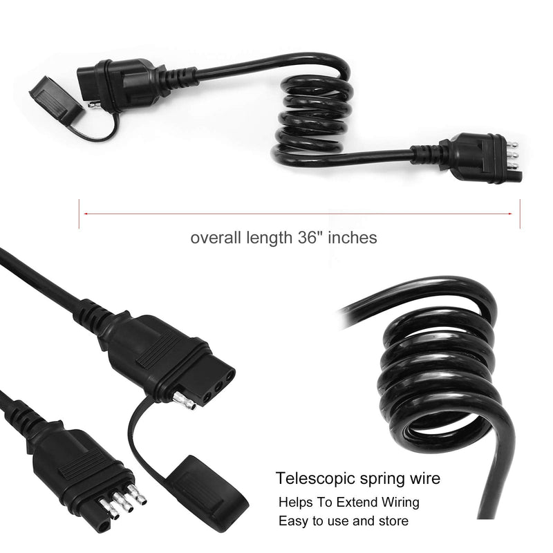 4 Pin Trailer Plug Extender Trailer Wire Extension Harness Quick-Connect Trailer Adapter Extender 4 Way Flat Male and Female Wiring Harness Adapter 28Inch/2.3Feet 4Pin-2.3Ft/28inch