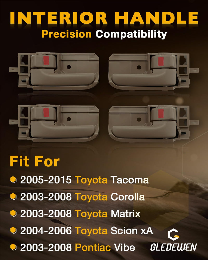 Interior Door Handles(4PCS), Compatible with 2003-2008 Toyota Corolla, 2005-2015 Toyota Tacoma, Front&Rear LH Driver&RH Passenger Side, Car Inner Door Pull, OE#TO1352136, 83936, 69205-02100-E0, Beige