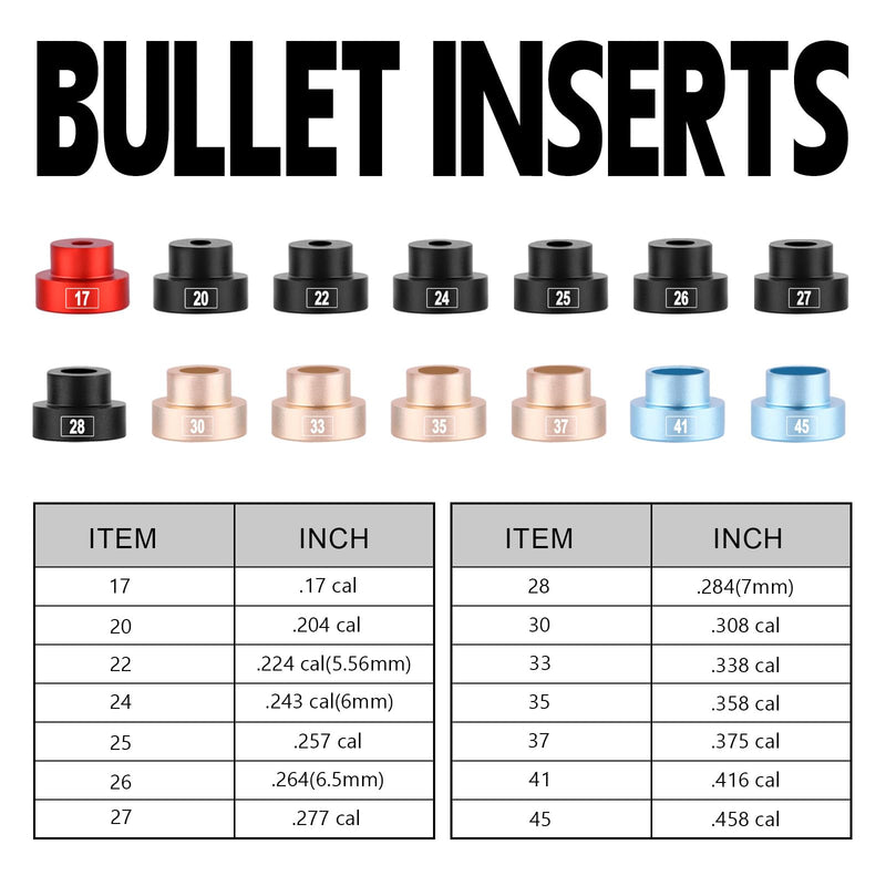 Bullet Comparator Kit, Includes 14 Inserts & 1 Comparator Body & 1 Anvil Base, Universal Fit for .17 to .45 Calibers, Precision Ammo Reloading Gauge Tool Set Seamless Caliper Connection 16pcs Bullet Comparator Kit