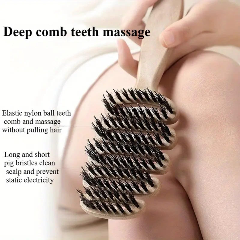 Boar Bristle Hair Brush,Hot Hair Teasing Brush for Wet Dry Curly Hair,Natural Soft Boar Bristle Brush H/air for Women Men,Ball Tipped H/air Dryer Brush for Volume Scalp Massage