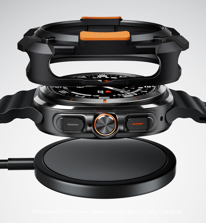 DEXNOR Case for Samsung Galaxy Watch Ultra 47mm 2025/2024, Durable Shockproof TPU Bumper Cover for Outdoor Adventure，Black Orange black-orange