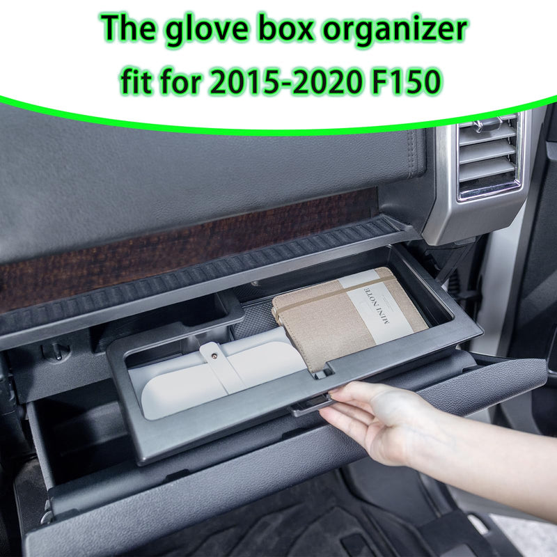 Glove Box Organizer Compatible with 2015-2020 Ford F150 Accessories Interior Hidden Glove Storage Compartment Organizer Tray ABS Materials