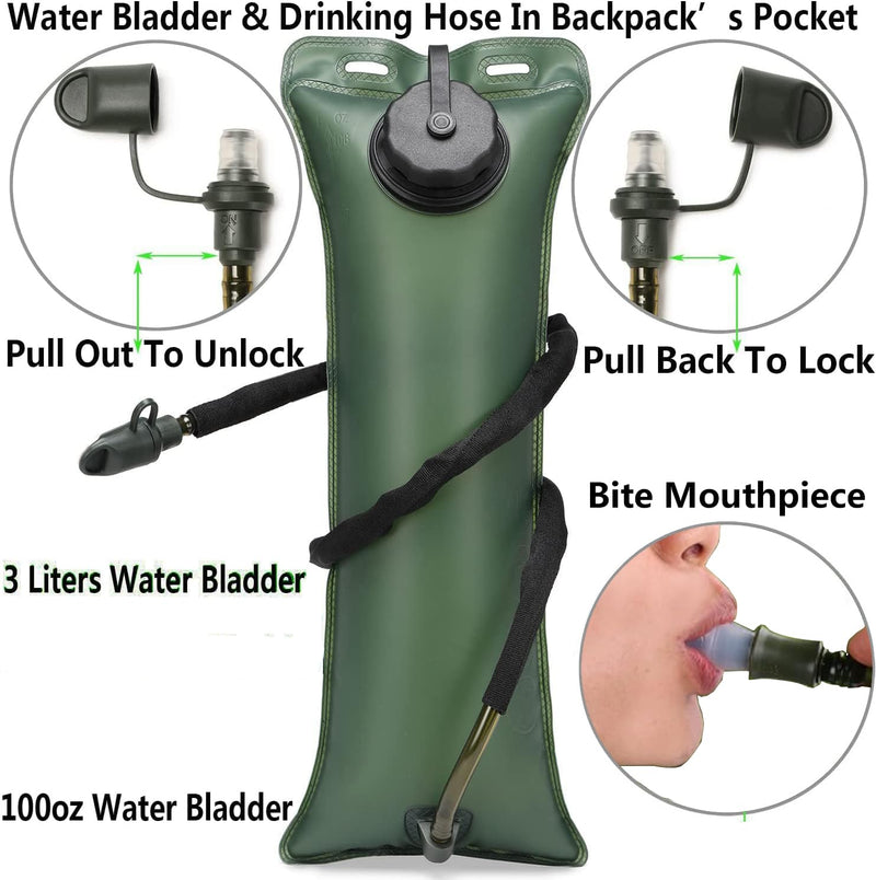 ATBP Tactical Water Hydration Pack Military 3L Water Bladder Carrier Backpack Leakproof for Running Jogging Cycling Hiking Black(3L)