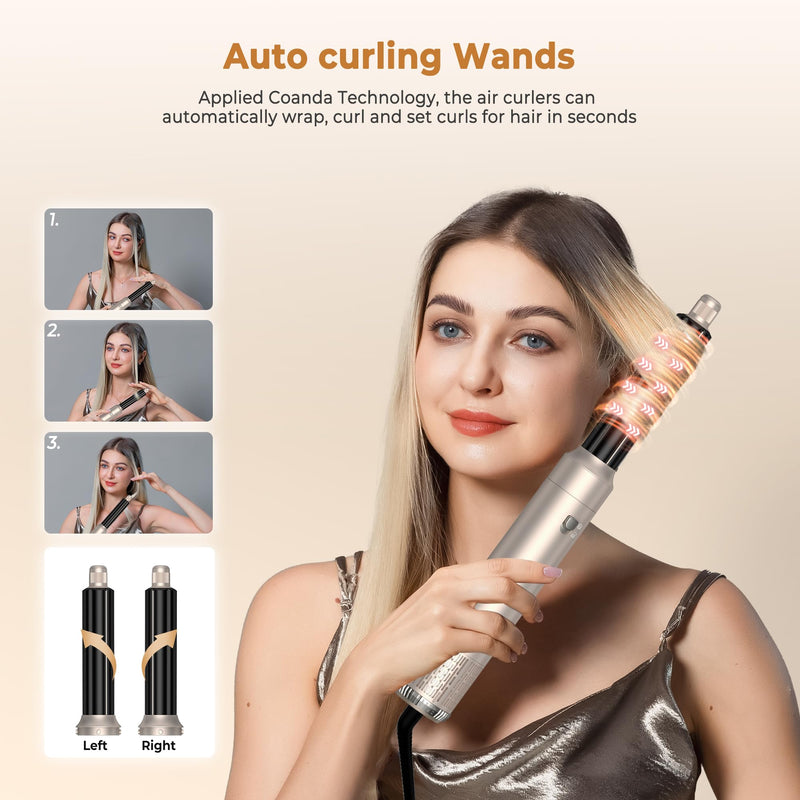 UKLISS 6 in 1 Hair Styler, Airbrush Air Stylers | 1000w Mlti-Styler Set with Curl Straighten, Volumise, Smooth and Blow Dryer Brush for Styling, Hot Brushes for All Hair Types Yellow