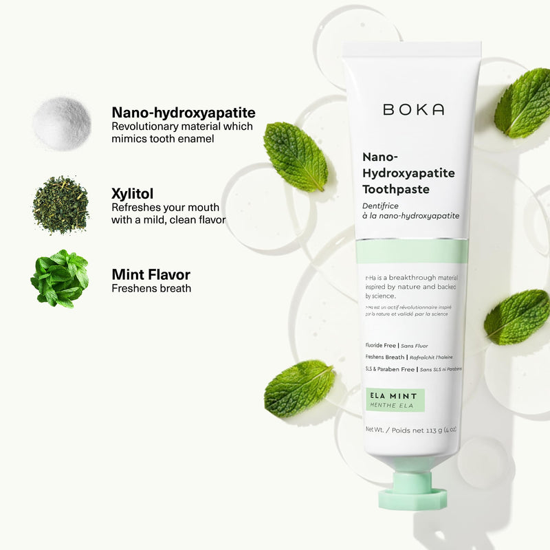 Boka Fluoride Free Toothpaste, Nano Hydroxyapatite Toothpaste, Appropriate for Sensitive Teeth - for Adult Oral Care - Ela Mint Flavor, 4 Fl Oz 3Pk 4 Ounce (Pack of 3) A. Ela Mint
