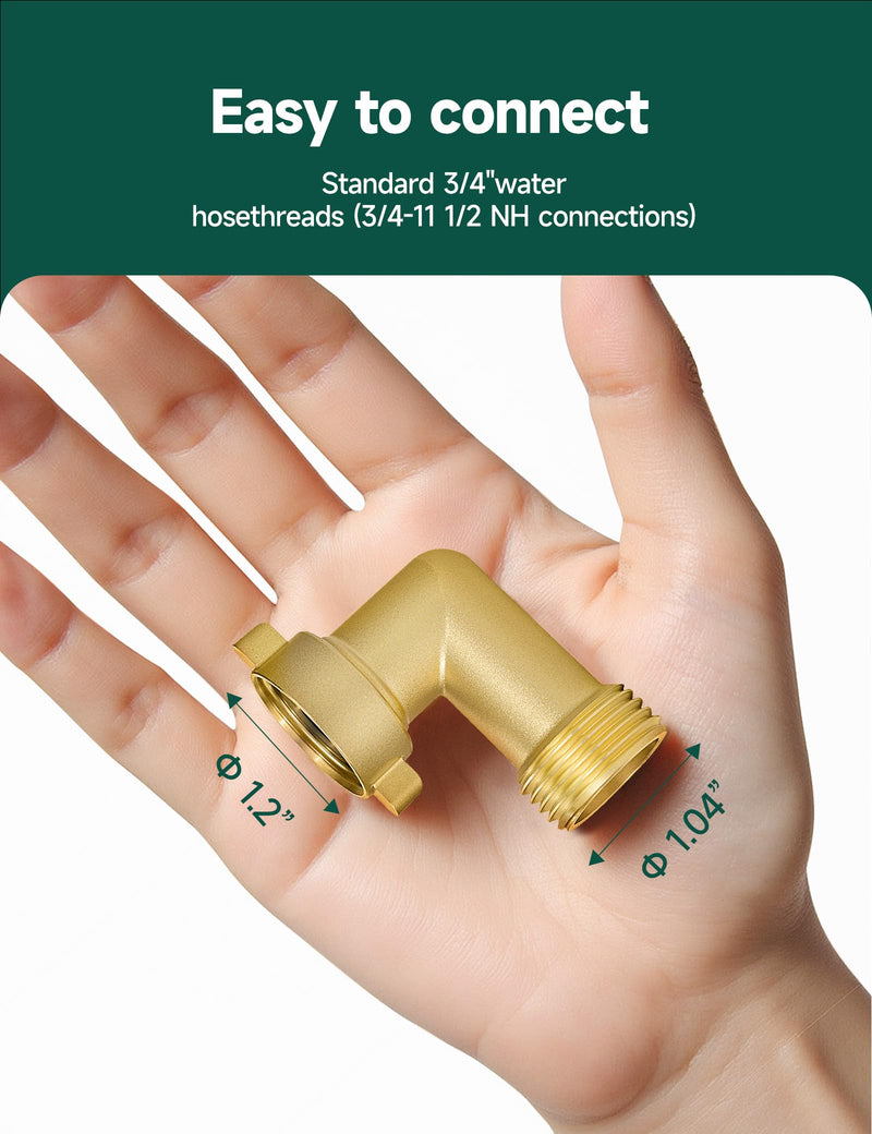 90 Degree Hose Elbow for RVs - Solid Brass, Lead-Free - Easy Grip Connector - Fits RV Water Hoses, Camper City Water Inlets, Residential Outdoor Faucets & Drinking Water Systems -1Pack