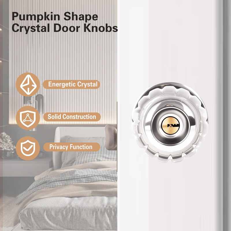 Crystal Door Knobs with Lock and Keys, Keyed Entry Glass Door Knobs, Exterior and Interior Door Lock with Keys, Clear Diamond Door Knob for Bedroom Bathroom, Stain Nickel, 1 Pack