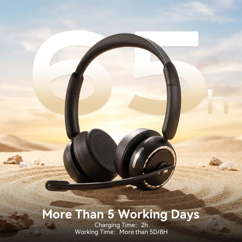 Wireless Headset with Mic for Clear Work Calls, Bluetooth 5.2 Headset with Noise Cancelling Microphone & Mute Button, 40H Talk Time for Zoom Teams, Home Office, PC Mac Laptop Phone (Glossy Black) Glossy Black