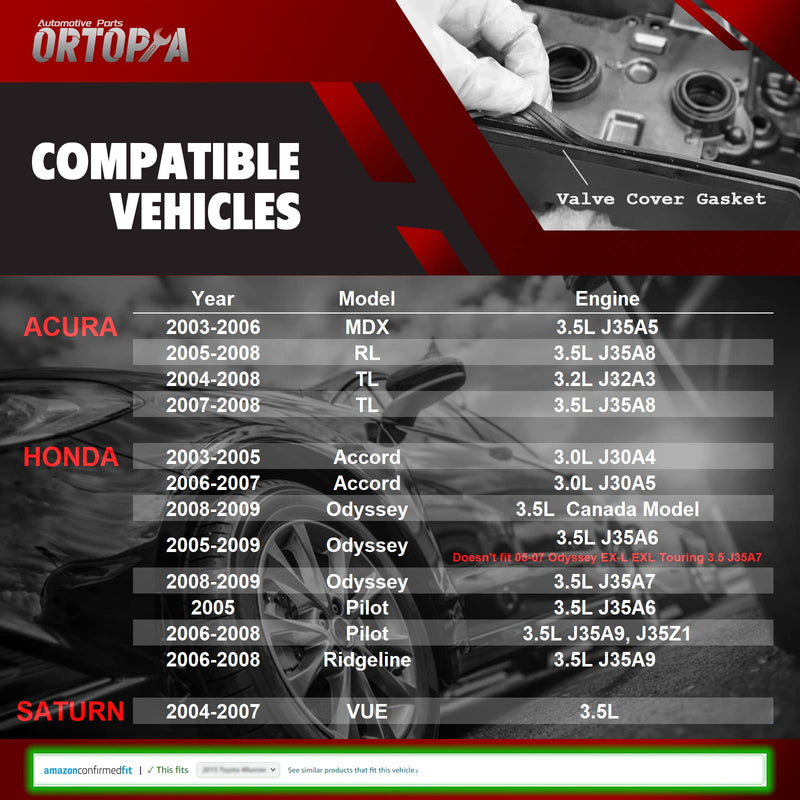 Engine Valve Cover Gasket Set Replacement for 2003-2009 Honda Accord Odyssey Pilot Ridgeline Acura RL TL MDX 3.0L 3.5L V6 VS50607R 12030-RJA-010 12341-RCA-A00 12030-RCA-A00