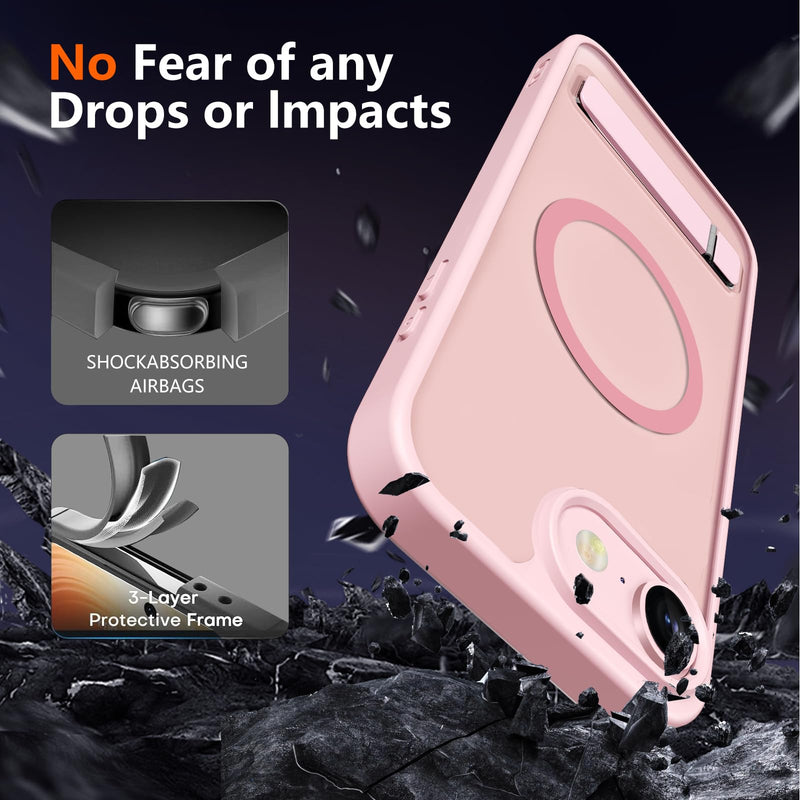 Magnetic Case for iPhone 17e/iPhone 16e with 2X Privacy Screen Protectors,iPhone 17 e/16 e Phone Case with Stand & Compatible with MagSafe,Shockproof Translucent Matte Protective Cover,Pink Pink