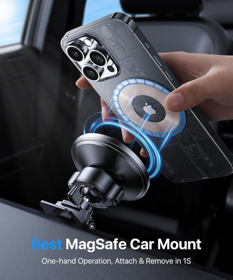 andobil for MagSafe Car Mount [20xN55 Strongest Magnet] Magnetic Phone Holder for Car Vent Stable Metal Clip 360 Adjustable Magnetic Car Phone Holder Mount for iPhone 17 Pro Max 16 15 14 13 Plus Mini
