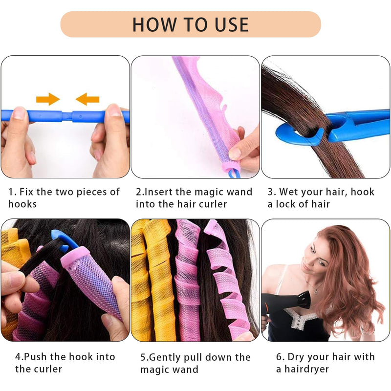 20 pcs Wave Hair Rollers,Plastic Curling Tools,Hair Curlers Spiral Curls Styling Kit,DIY Hair Rollers Curl Spiral Ringlets Rollers with Styling Hook Tools,for Extra Long Hair Up to 22" (55 cm)