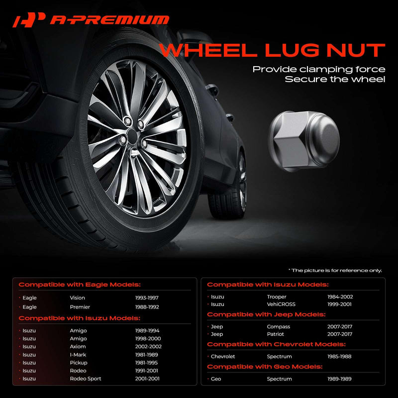 A-Premium M12-1.50 Wheel Lug Nuts Compatible with Ford Focus Dodge Grand Caravan Charger Chrysler Town & Country Honda Passport Front or Rear 10-PC Set 10PCS
