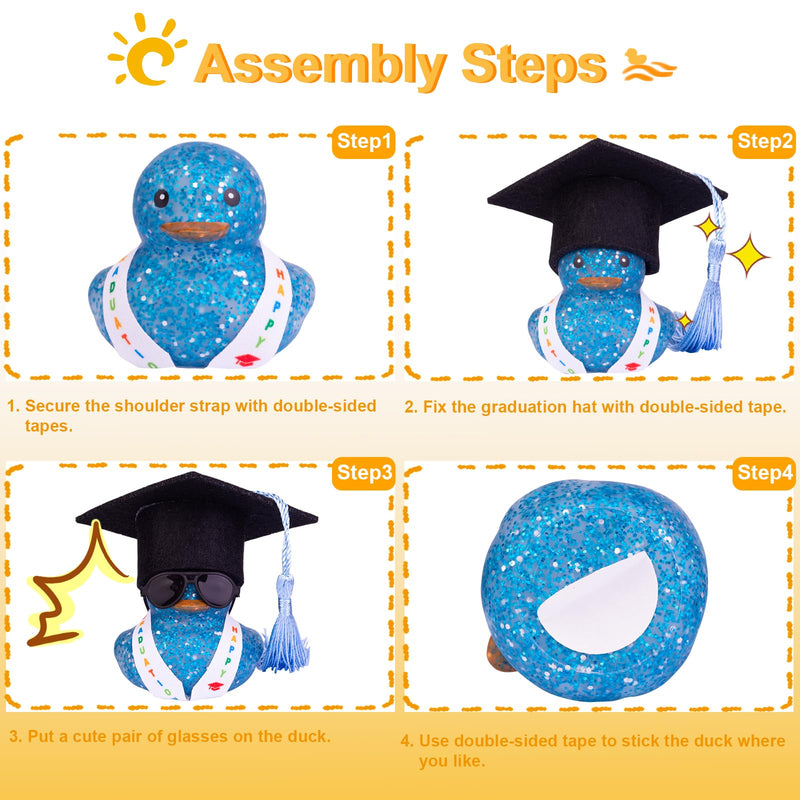 Graduation Rubber Duck Car Ornaments, Duck Car Dashboard Decorations for Graduation Gift with Mini Sunglasses Graduate Hat and Sash(G4) G4-white-pink
