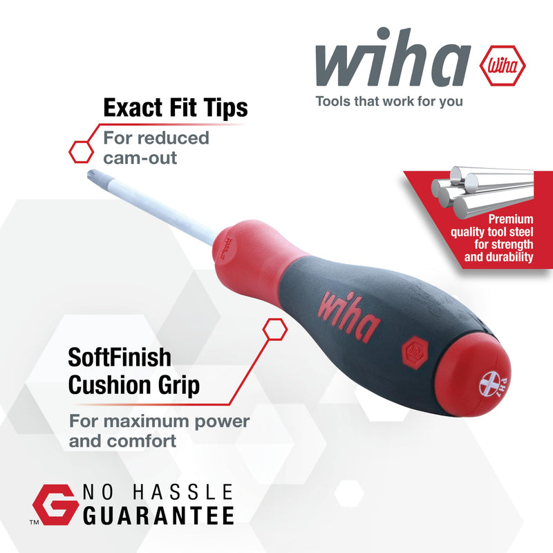 Wiha 30277 SoftFinish Screwdriver Set, 5 Piece, Slotted & Phillips, Cushion Grip Handles, Chrome Finish 5 Piece SoftFinish Slotted and Phillips Screwdriver Set
