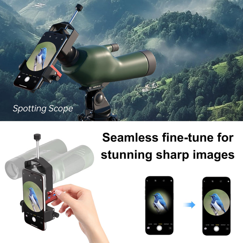 Digiscoping Phone Adapter for Spotting Scope-High Precision Metal Smartphone Holder Mount for Spotting Scope Monos Binos Microscope/Connects Cell Phone Camera to EP for Hunting Bird Wildlife Watching