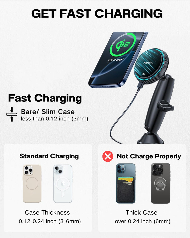 APPS2Car Upgraded for QI2 MagSafe Cup Holder Phone Holder Charger | 15W Fast Charging, Adjustable Tri-Pivot Arm, Wireless Magnetic Cell Phone Stand for iPhone 17 Air Pro Max Plus 16 15 14 13 12 MagSafe Mount-QI2 Charging