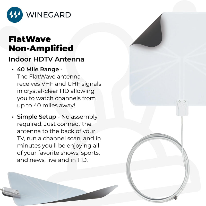 Winegard Indoor TV Antenna FL-5000 – HD Digital Antenna for Smart TV, 35-Mile Range, No Assembly, Dual-Color Ultra-Thin Design, 15' Coaxial Cable, Made in USA 35 Mile Long Range