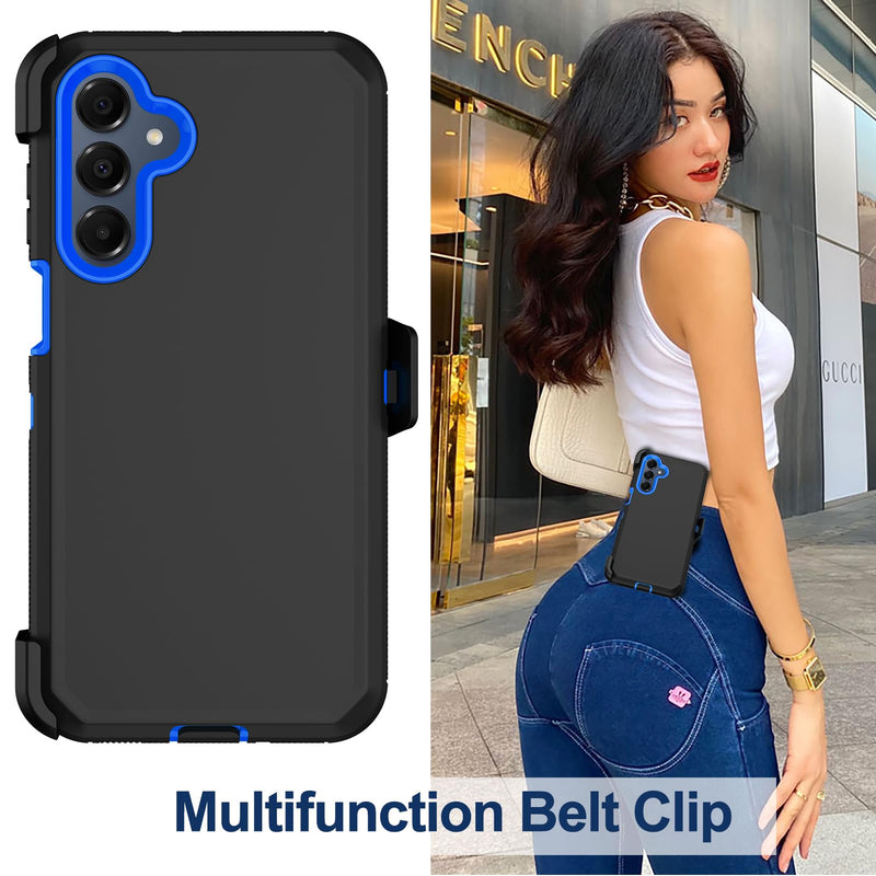 for Samsung Galaxy A17 5G Case with Belt Clip Holster,2X Screen Protector,Heavy Duty Military Grade Full Body Shockproof Dust-Proof Rugged Protective Cover for Samsung Galaxy A17 (Blue) Blue