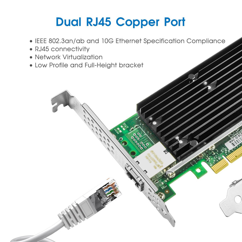 10Gb PCI-E NIC Network Card,Single Copper RJ45 Port with Intel X540-T1 Controller,PCI Express v3.0 X8,Ethernet Adapter for Windows Server/Windows/Linux/ESX,Compare to Intel X540-BT1