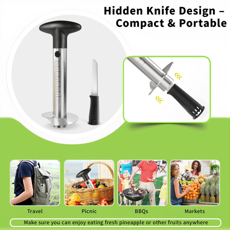 YYP Pineapple Corer and Slicer with Measurement Marks – Stainless Steel Pineapple Cutter for Perfect Pineapple Rings & Effortless Cutting (Black) Black